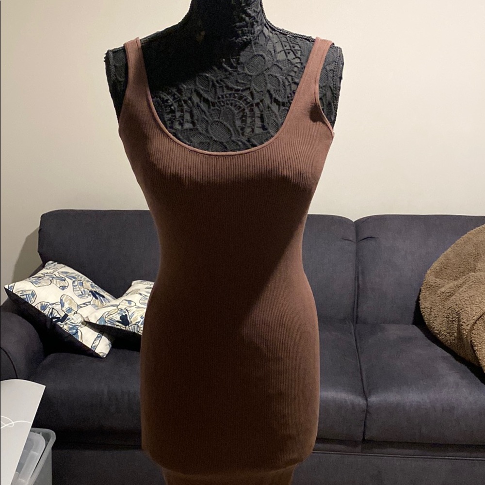 Brown Ribbed Tank Dress